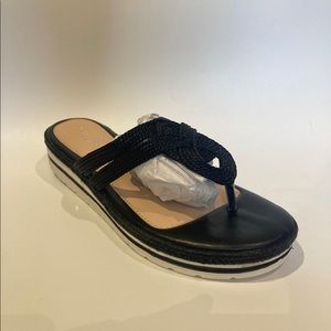 Fashion Focus Womens Clara Thong Platform Sandals Black White Size 7 M